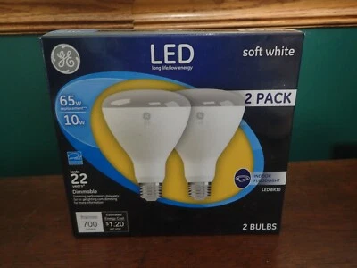 GE LED BR30 Soft White Indoor Floodlight 10 Watt replaces 65 Watt 2 Bulb Pack  - Image 1 of 4