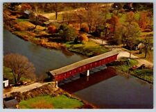 West Montrose Covered Bridge, Grand River, Ontario Canada Aerial View Postcard