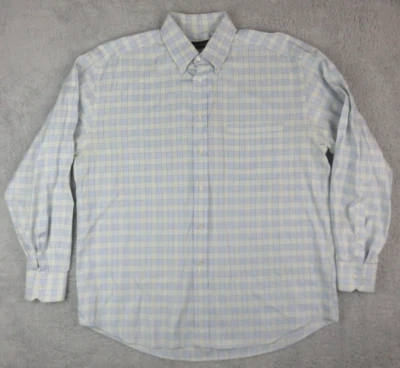 Camisa de vestir para hombre Canali manga larga botón delantero talla 17,5 azul blanco ventana Foto 1 de 4
