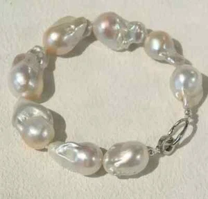Elegante Pulsera 15-18mm Mar Sur Barroco Perla Blanca 8" Plata S925 - Imagen 1 de 4