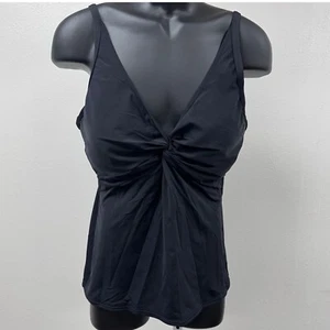 Tankini Swim Top Twist Front Adjustable built in Bra Straps Solid Black 38D - Picture 1 of 10