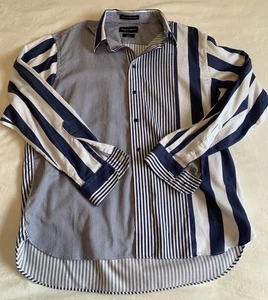 Paul Fredrick Finest Long Staple Cotton Classic Fit Blue Stripe Shirt Large - Picture 1 of 7