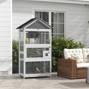 PawHut Bird Cage w/ Stands for Finches, Parakeets, Small Birds - Grey - Picture 1 of 11