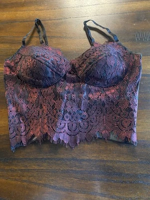 Bebe Black With Red Lace Bralette XS NWT - Image 1 of 4