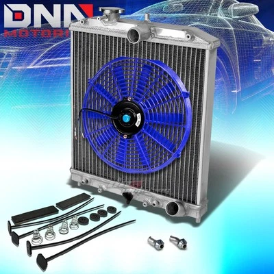 RADIADOR ALUMINIO RENDIMIENTO 2 FILAS/NÚCLEO+VENTILADOR 12" AZUL PARA 92-00 CIVIC/DEL SOL Foto 1 de 4