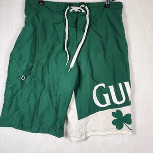 Guinness Beer Green White Spell Out Board Swim Surf Shorts Beach Trunks Size LG - Picture 1 of 9