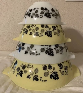 Pyrex Gooseberry Cinderella Bowls Yellow And White Complete Set 4 - Picture 1 of 11