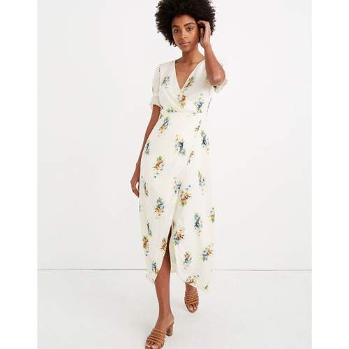 OFF WHITE Maxi abito Madewell "Classic Corsage" bianco sporco multicolore floreale finto avvolgente tg 0