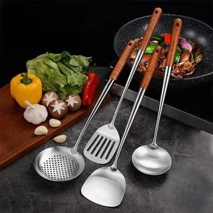 Set Utensili Cucina Acciaio Inox Manico Lungo Wok Spatola Mestolo Utensili Cucina Eq - Foto 1 di 11