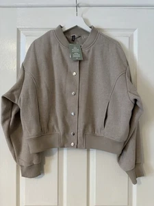 H&M Light Beige Wool Look Lined Bomber Jacket - Size L - Picture 1 of 2
