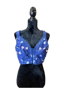 Comfort Choice Front-Close Cotton Wireless Posture Bra, Blue Floral 42D - Picture 1 of 8