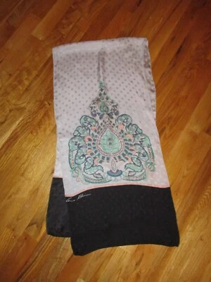 Anne Klein Black Gray Mint Green Floral 100% Silk Oblong Scarf 58" - Image 1 of 3