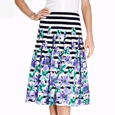 Falda midi plisada Talbots para mujer rayas blancas y negras púrpura floral talla 8 cuna Foto 1 de 4