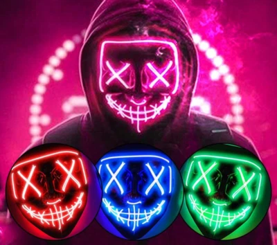 Wireless LED Purge Mask Glowing Neon Cosplay for Halloween Party - Image 1 of 4