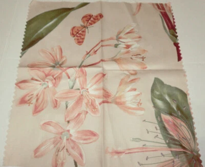 Vintage 50s Butterfly With Exotic Flowers Fabric Panel Scrap Sample 12" X 12" F7 - Image 1 of 4