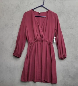 Neu mit Etikett Old Navy Faux Wickelkleid Größe Medium weinrot lange Ärmel klassisch Büro - Bild 1 von 5