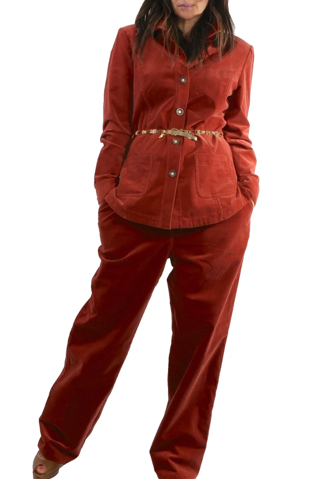 Conjunto de Camisa y Pantalones Deportivos Vintage St. John Borgoña Pana Retro Glamour M Foto 1 de 4