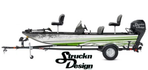 Decalcomania vinile linee geometriche verde macchie bianche design avvolgente pesca basso barca USA - Foto 1 di 1