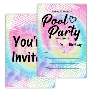 20 Count Pool Party Birthday Invitations with Envelopes Summer Swimming Theme - Picture 1 of 4