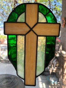Cross Stained Glass Suncatcher, handmade 10 1/2”x6 1/2” - Picture 1 of 8