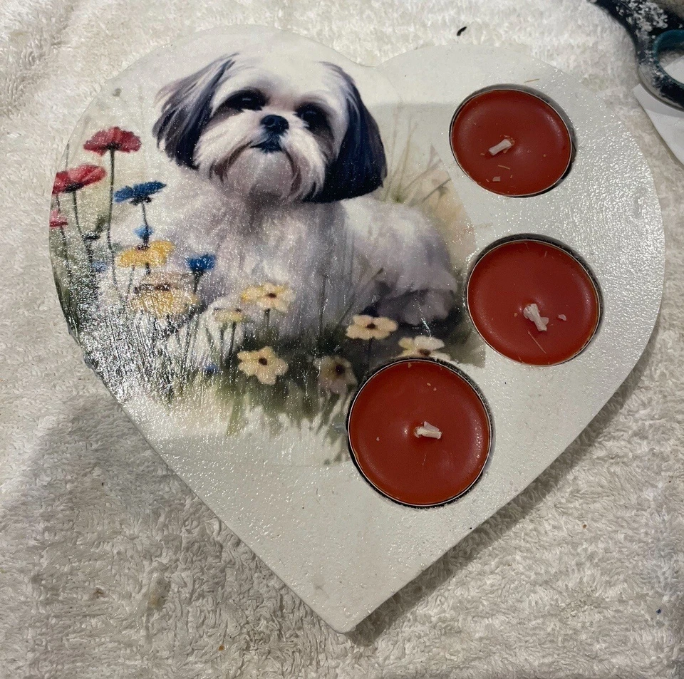 1 X Heart Shaped Tea Light Holders Decoupage  18mm MDF 20cms Wide - Image 1 of 1