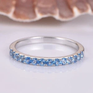 0.65 carat Natural Swiss Blue Topaz Half Eternity Band Ring in Sterling Silver - Picture 1 of 5