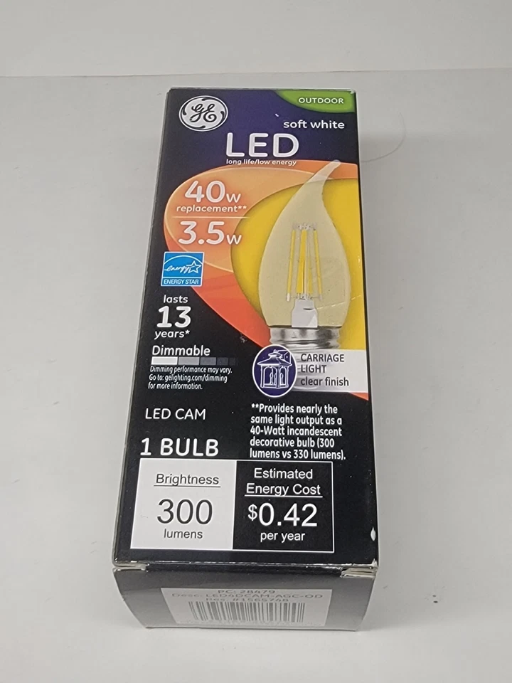 New GE LED Soft White 40 Watt Replacement Carriage light Clear Outdoor Bulb - Image 1 of 3
