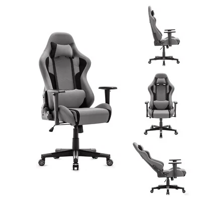 IWMH Stoff Gaming-Stuhl, Ergonomisch Drehstuhl mit Armlehnen und Rückenlehne