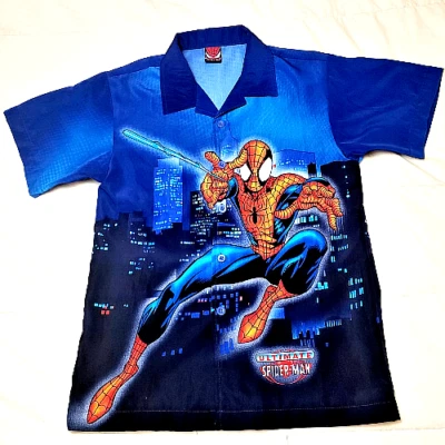 Marvel Spiderman Button Up Shirt Youth Boys Sz L - Image 1 of 3
