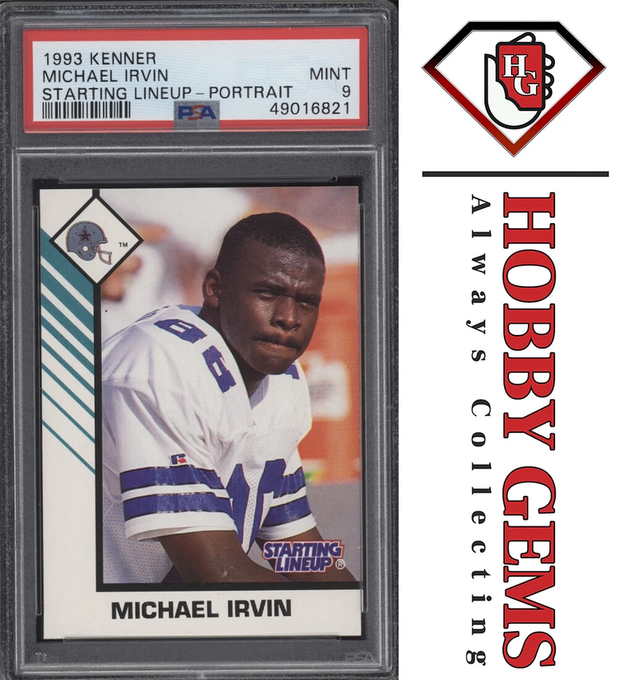 MICHAEL IRVIN PSA 9 1993 Kenner Starting Lineup Portrait Dallas Cowboys Low Pop - Image 1 of 2