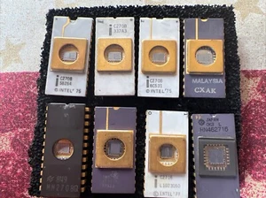 Hitachi TI ++ C2716 2716 C2708 Intel 2708 vintage gold EPROM PROM LOT - Picture 1 of 9