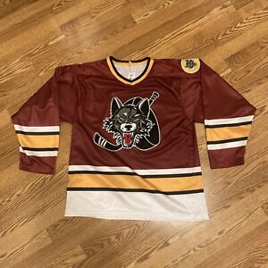 Vintage 90s IHL Chicago Wolves Jersey 1990s USA made L AUTHENTIC Maroon