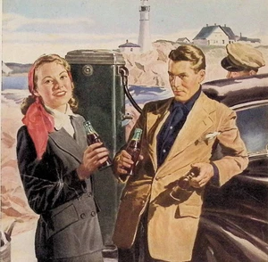Anuncio Coca Cola 1948 enfriador de coca bomba de gas faro tren ferroviario de Pensilvania - Imagen 1 de 3