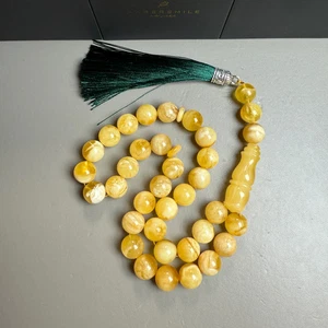 Handmade Honey White Amber Misbaha Tasbih Islamic Prayer Beads 12.1mm 43.2g - Picture 1 of 3