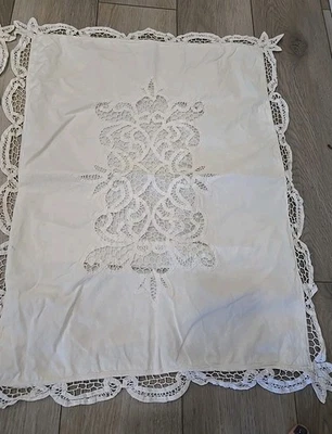 VTG Battenburg Lace Std Pillow Shams White Cotton Set Of 2 VGUC - Image 1 of 4