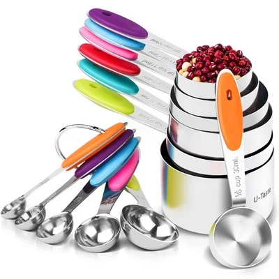 12 Piece Measuring Cups and Spoons Set in 18/8 Stainless Steel : 7 Measuring ... - Image 1 of 4