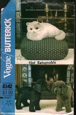 8342 Vintage Vogue Sewing Pattern Craft Stuffed Dogs Cats 15" - 26" Toys Animal - Image 1 of 2