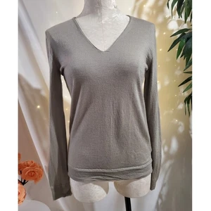 Calvin Klein Collection Silk Cashmere V-Neck Sweater Womens Size S Taupe Beige - Picture 1 of 10