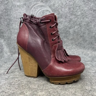 Botas femininas Tsubo Timo Weiland salto empilhado couro tamanho 5.5 mocassim vermelho Moc - Imagem 1 de 4