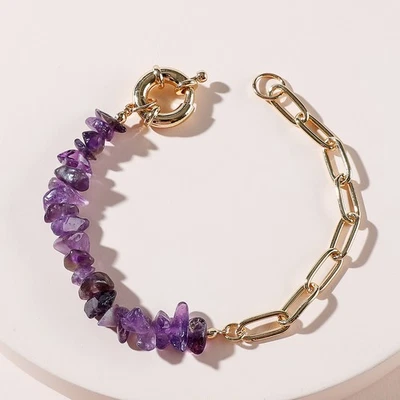 Pulsera de cadena de piedra amatista cristal piedra áspera joyería Qingdao Daiwei Foto 1 de 3