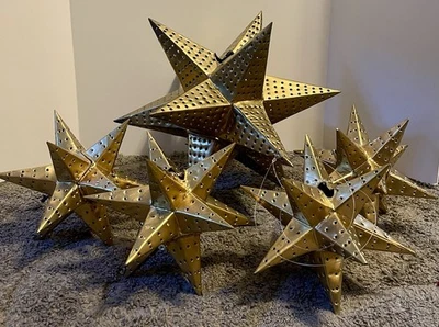 Lote de 5 de colección. Lámpara colgante vela votiva de metal perforada estrella de Moravia Foto 1 de 4