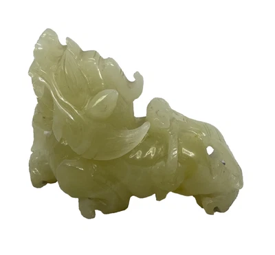 4" Raro Antiguo Chino Hetian Jade Talla Feng Shui Pixiu Bestia Estatua Perro León Foto 1 de 4
