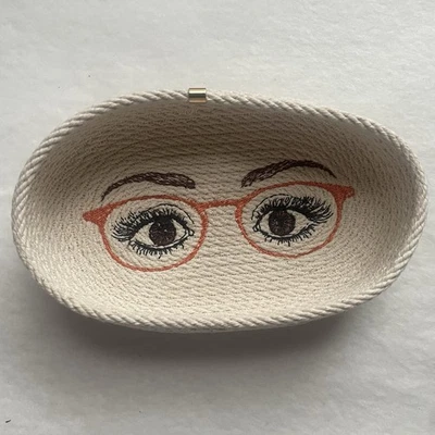 Tazón de cuerda bordado hecho a mano cesta soporte para gafas marcos naranjas plato de baratija Foto 1 de 4