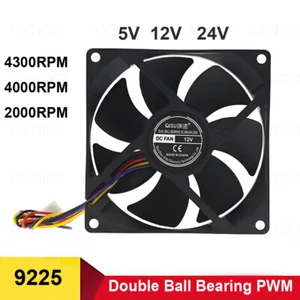 9225 Ventilateur de refroidissement silencieux sans balai 4 broches DC 5V 12V 24V double roulement à billes PWM - Photo 1/6