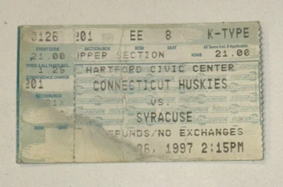 Boleto de Syracuse Uconn Huskies NCAA Calhoun Boeheim Rip Hamilton 26/01/1997 Foto 1 de 2
