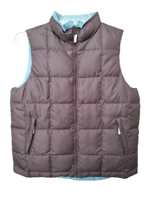 Chaleco de plumas Hanna Andersson reversible marrón/azul acolchado para mujer talla L Foto 1 de 4