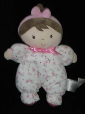 Little Me Plush Doll Baby Lovey Rattle Pink Floral Brunette Brown Hair 2019 - Image 1 of 3
