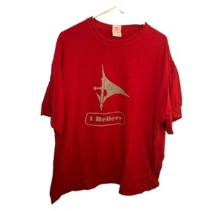 Gildan Unisex Size 2XL Short Sleeve T-Shirt Red Gray I Believe Cross 100% Cotton - Picture 1 of 8