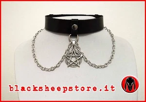 collarino donna cuoio pelle con pentacolo e catene - Bild 1 von 1