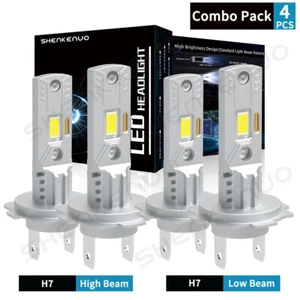 4Pcs H7 LED Headlights Combo Bulbs Kit High + Low Beam 6500K Super White Bright - Picture 1 of 10